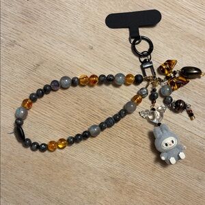 HOME MADE | Beaded Amber & Gray Labubu Cellphone Keychain Lanyard Charm